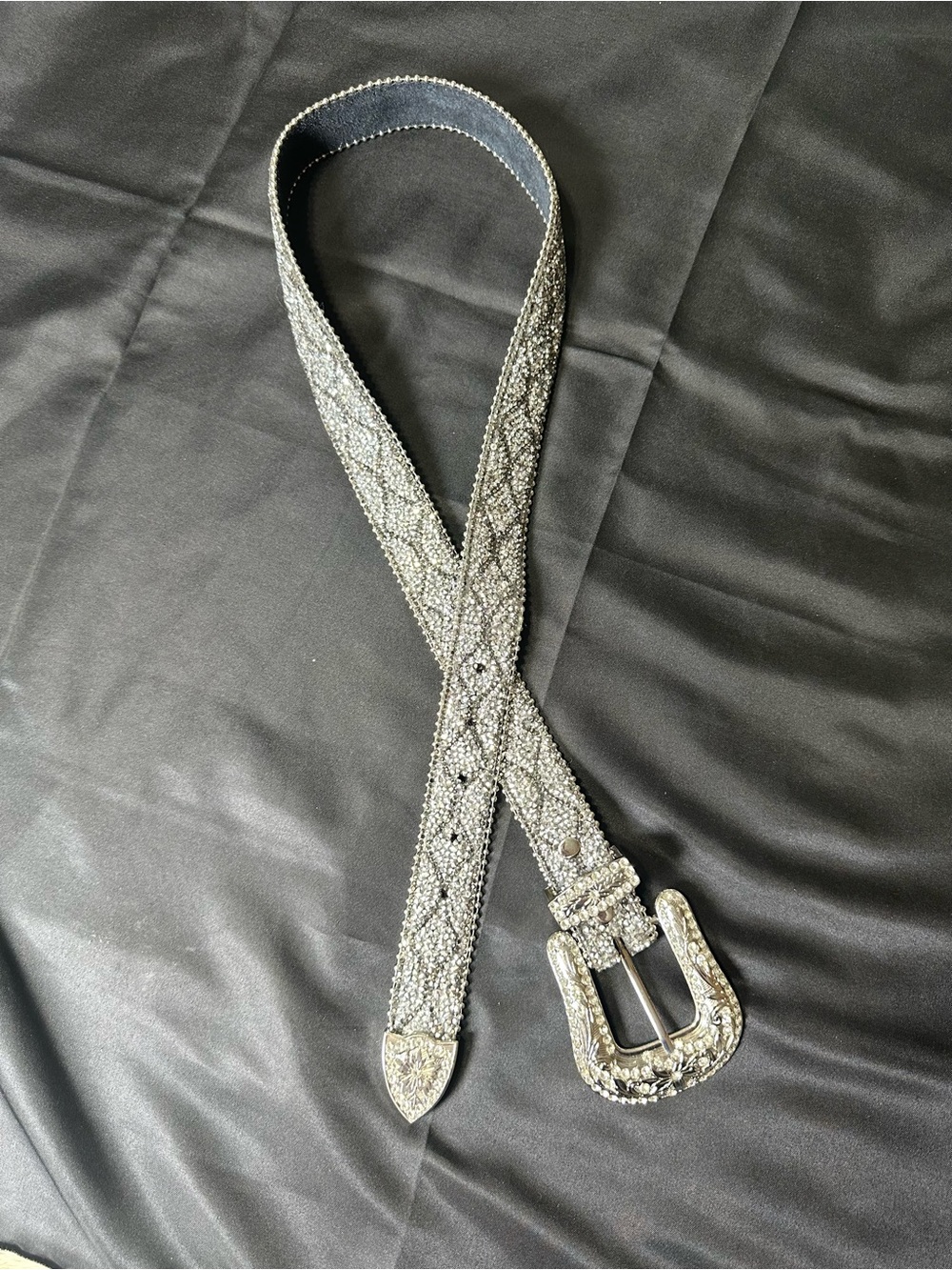 BKE Silver Rhinestone Beaded Western Buckle Belt
